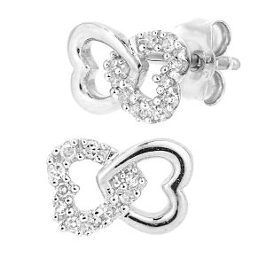 Diamond Infinity Heart Stud Earrings - 9ct White Gold