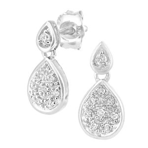 Diamond Cluster Dropper Earrings - 9ct White Gold