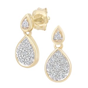 Diamond Cluster Dropper Earrings - 9ct Yellow Gold