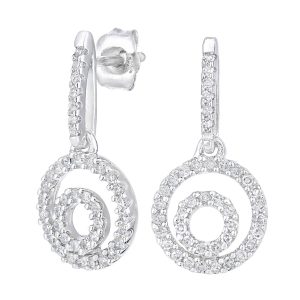 Diamond Double Circle Dropper Earrings - 9ct White Gold