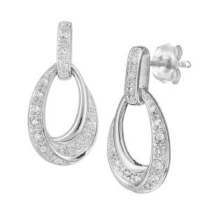 Diamond Twisted Loop Dropper Earrings - 9ct White Gold