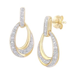 Diamond Twisted Loop Dropper Earrings - 9ct Yellow Gold