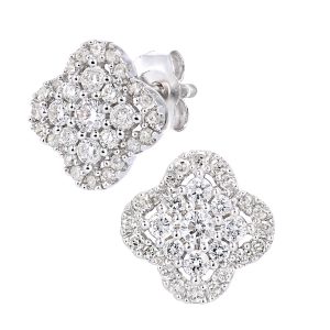 Diamond Cluster Clover Stud Earrings - 9ct White Gold