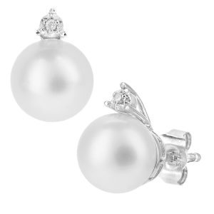 Pearl and Diamond Stud Earrings - 9ct White Gold