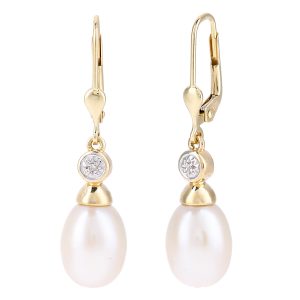 Pearl and Diamond Oval Dropper Earrings - 9ct White Gold