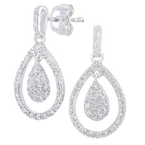 Diamond Dangle Water Drop Stud Earrings - 9ct White Gold