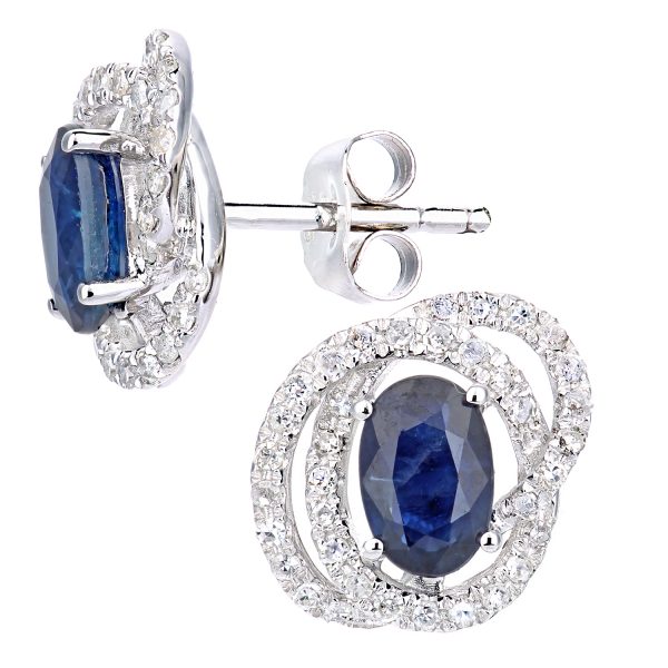 Sapphire and Diamond Orbit Design Stud Earrings - 9ct White Gold Side