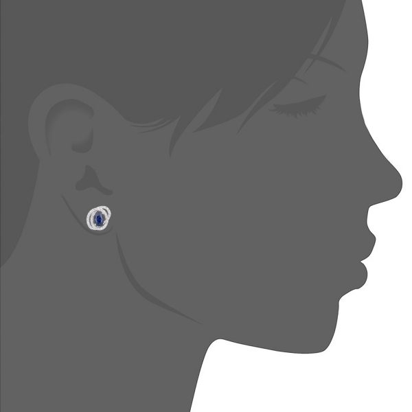 Sapphire and Diamond Orbit Design Stud Earrings - 9ct White Gold Silhouette