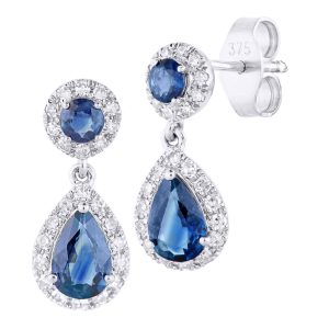 Sapphire and Diamond Pear Dropper Earrings - 9ct White Gold