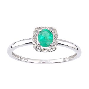 Emerald and Diamond Halo Ring - 9ct White Gold