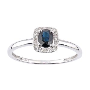 Sapphire and Diamond Halo Ring - 9ct White Gold
