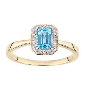 Blue Topaz and Diamond Halo Ring - 9ct Yellow Gold