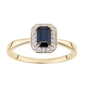 Sapphire and Diamond Halo Ring - 9ct Yellow Gold