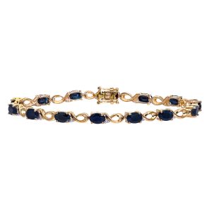 Black Sapphire and Diamond Curled Link Bracelet - 9ct Yellow Gold