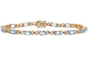 Blue Topaz and Diamond Infinity Crossover Bracelet - 9ct Yellow Gold