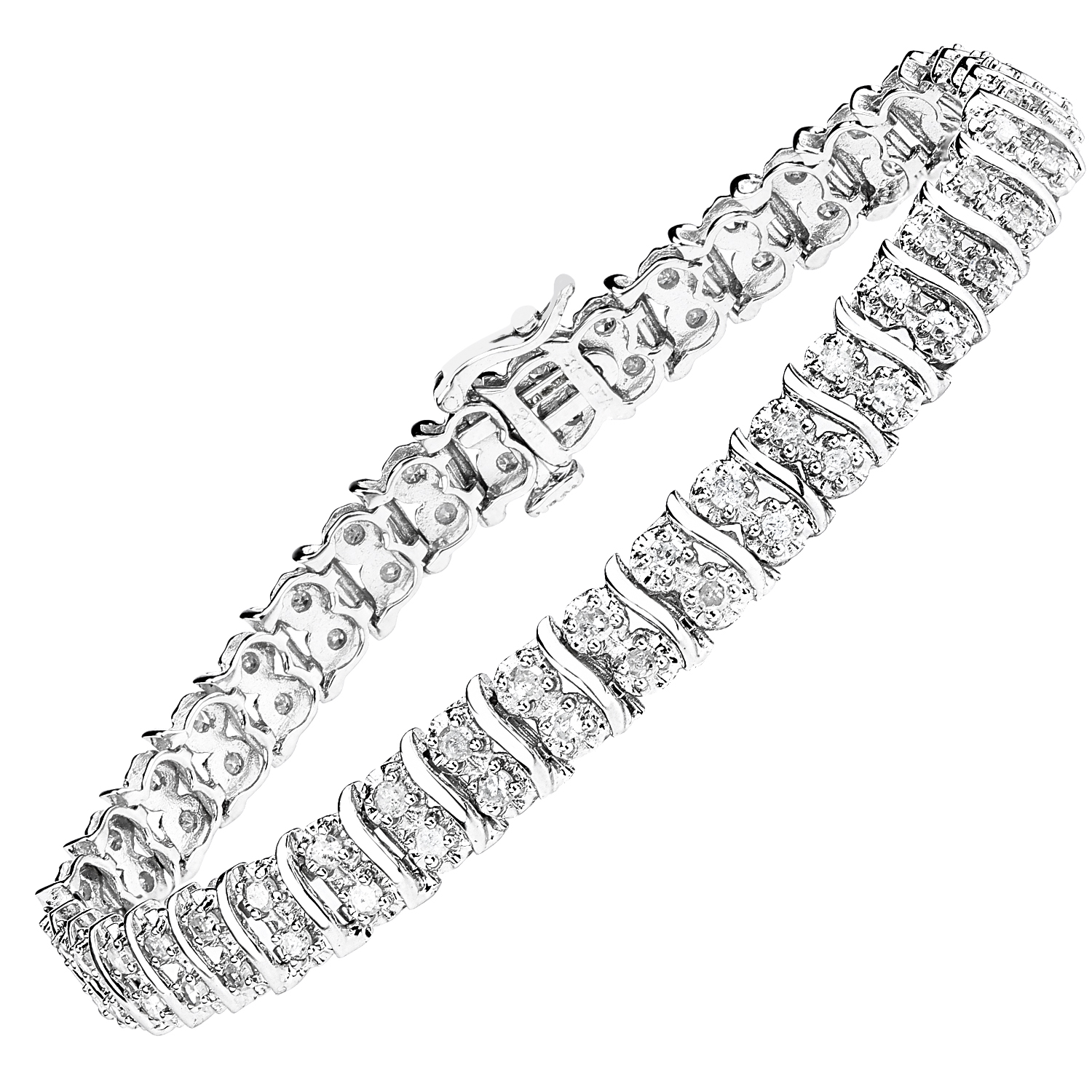 9ct White Gold Contour Diamond Tennis Bracelet (2ct) -