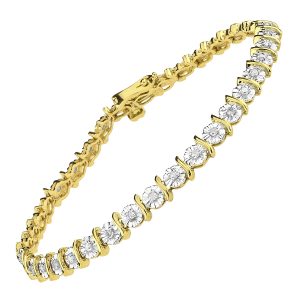 Diamond Illusion Wave Tennis Bracelet (0.5ct) - 9ct Yellow Gold