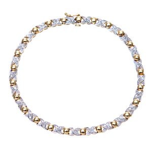 Diamond Cross and Ball Link Bracelet - 9ct Yellow Gold