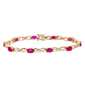 Ruby and Diamond Fancy Link Bracelet - 9ct Yellow Gold