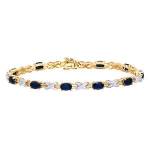 Black Sapphire and Diamond Crossed Ribbon Bracelet - 9ct Yellow Gold