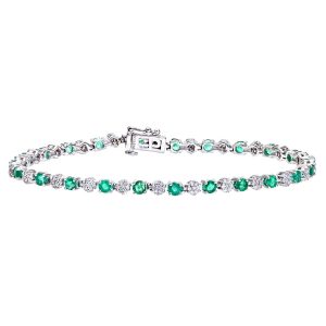 Diamond and Emerald Cluster Tennis Bracelet - 9ct White Gold