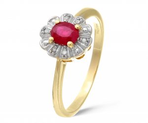 Ruby and Diamond Floral Dress Ring - 9ct Yellow Gold Tilt