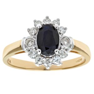 Sapphire and Diamond Oval Starburst Dress Ring - 9ct Yellow Gold