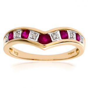Ruby and Diamond Wishbone Channel Set Ring - 9ct Yellow Gold