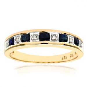 Sapphire and Diamond Channel Set Ring - 9ct Yellow Gold