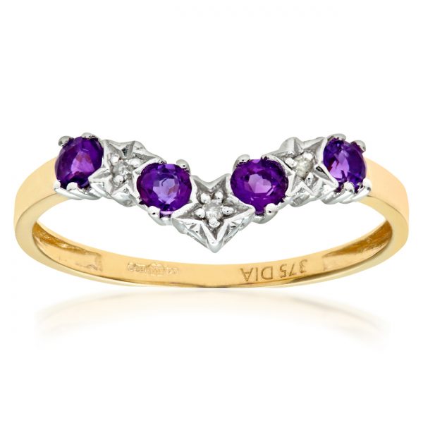 Amethyst and Diamond Star Set Wishbone Ring Hockley Jewellers