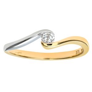Diamond Solitaire Wave Engagement Ring - 9ct Yellow and White Gold