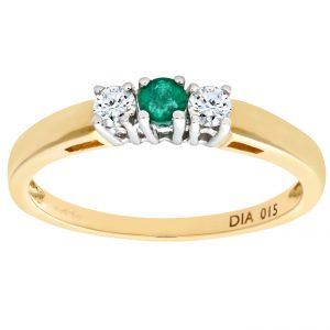 Emerald and Diamond Trilogy Ring - 9ct Yellow Gold