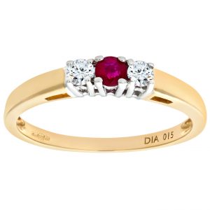 Ruby and Diamond Trilogy Ring - 9ct Yellow Gold