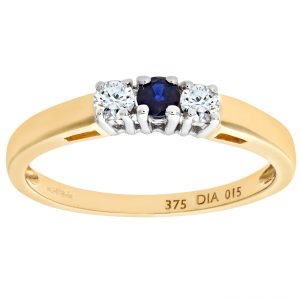 Sapphire and Diamond Trilogy Ring - 9ct Yellow Gold