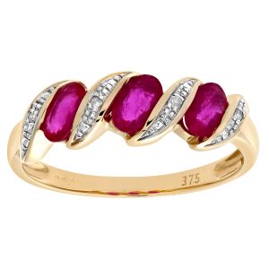 Ruby and Diamond Trilogy Twist Ring - 9ct Yellow Gold