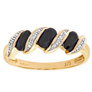 Sapphire and Diamond Trilogy Twist Ring - 9ct Yellow Gold