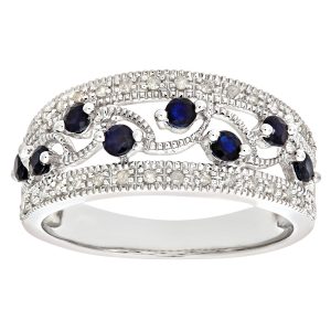 Sapphire and Diamond Vintage Dress Ring - 9ct White Gold