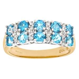 Blue Topaz and Diamond Two Row Dress Ring - 9ct Yellow Gold