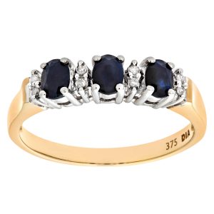 Sapphire and Diamond Trilogy Ring - 9ct Yellow Gold
