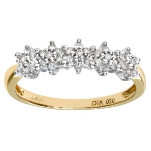 Diamond Star Cluster Dress Ring - 9ct Yellow Gold