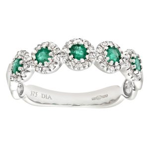 Emerald 5 Stone Cluster Dress Ring - 9ct White Gold
