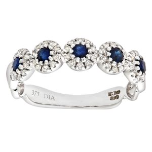 Sapphire and Diamond 5 Stone Cluster Dress Ring - 9ct White Gold