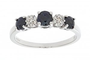 Sapphire and Diamond Trilogy Cluster Ring - 9ct White Gold