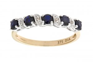Sapphire and Diamond 5 Stone Dress Ring - 9ct Yellow Gold